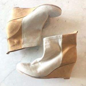 Humanoid two toned wedge booties